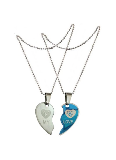 Two Pieces Couple Heart Shape Necklace by Menjewell 